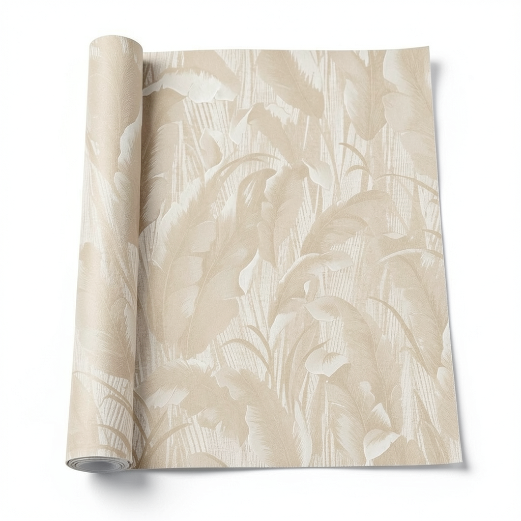 Wall Decoration Leaf-Patterned Design 10 m x 1.06 m Beige