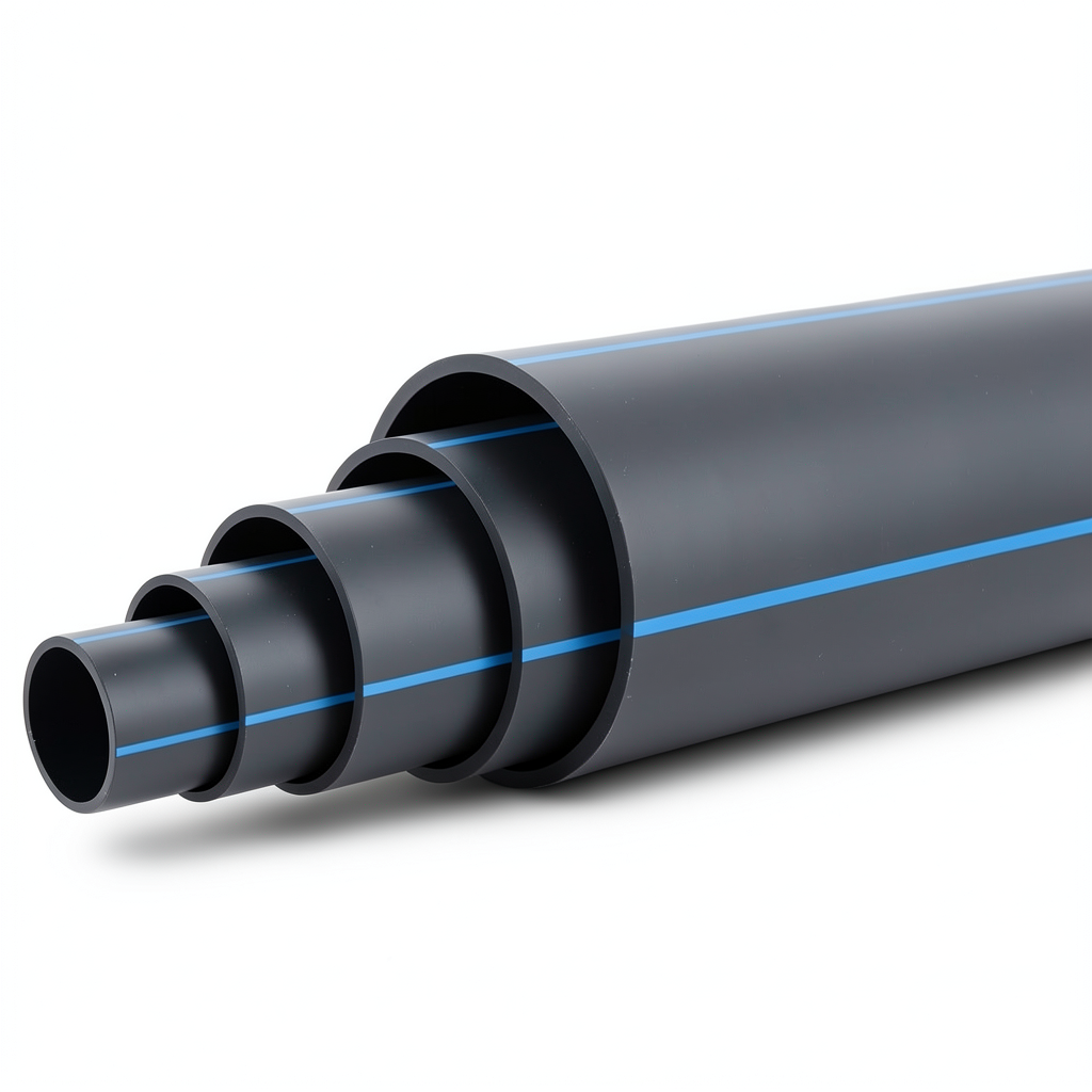 أنابيب بلاستيك HDPE ضغط 6.3 بار PE 100 قطر خارجي 400 مم SDR 26 أسود مع خط أزرق