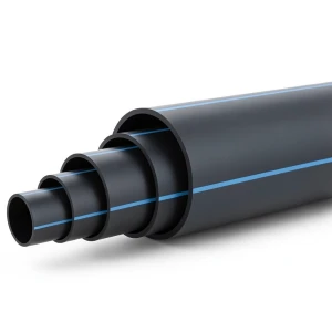 HDPE Polyethylene Plastic Pipe PN 6.3 Bar PE 100 450 mm SDR 26 Black with Blue Stripes