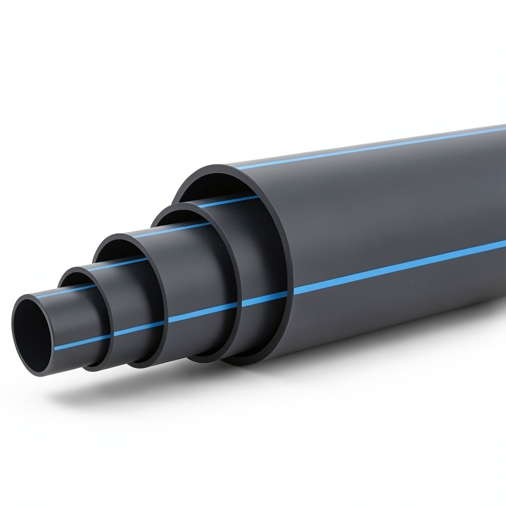 مواسير بلاستيك HDPE ضغط 6.3 بار PE 100، قطر خارجي 560 مم SDR 26 أسود مع خط أزرق