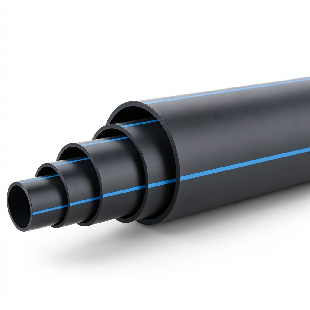 HDPE Plastic Pipe 10 Bar Pressure PE 100 Outer Diameter 280 mm SDR 17 Black with Blue Stripes