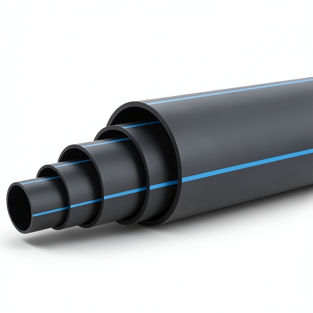 مواسير بلاستيك HDPE ضغط 10 بار PE 100 قطر خارجي 280 مم SDR 17 أسود مع خط أزرق