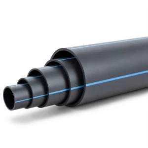 HDPE Polyethylene Plastic Pipe PN 10 Bar PE 100 Size 400 mm SDR 17 Black with Blue Stripes