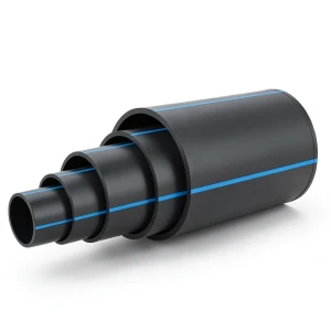 مواسير HDPE ضغط 16 بار PE 100 قطر خارجي 630 مم SDR 11 أسود مع خطوط زرقاء
