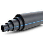 مواسير HDPE ضغط 20 بار PE 100 قطر خارجي 200 مم SDR 9 لون اسود مع خط ازرق