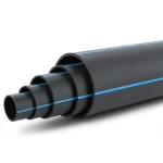 مواسير بلاستيك HDPE ضغط 20 بار PE 100، قطر خارجي 355 مم SDR 9، أسود مع خط أزرق