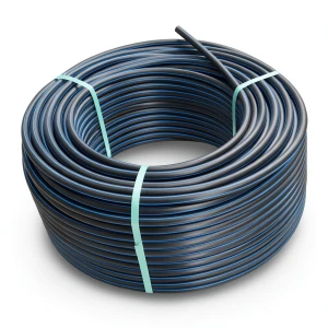 لفة أنابيب HDPE ضغط 16 بار PE 100 قطر خارجي 25 مم SDR 11 أسود مع خطوط زرقاء