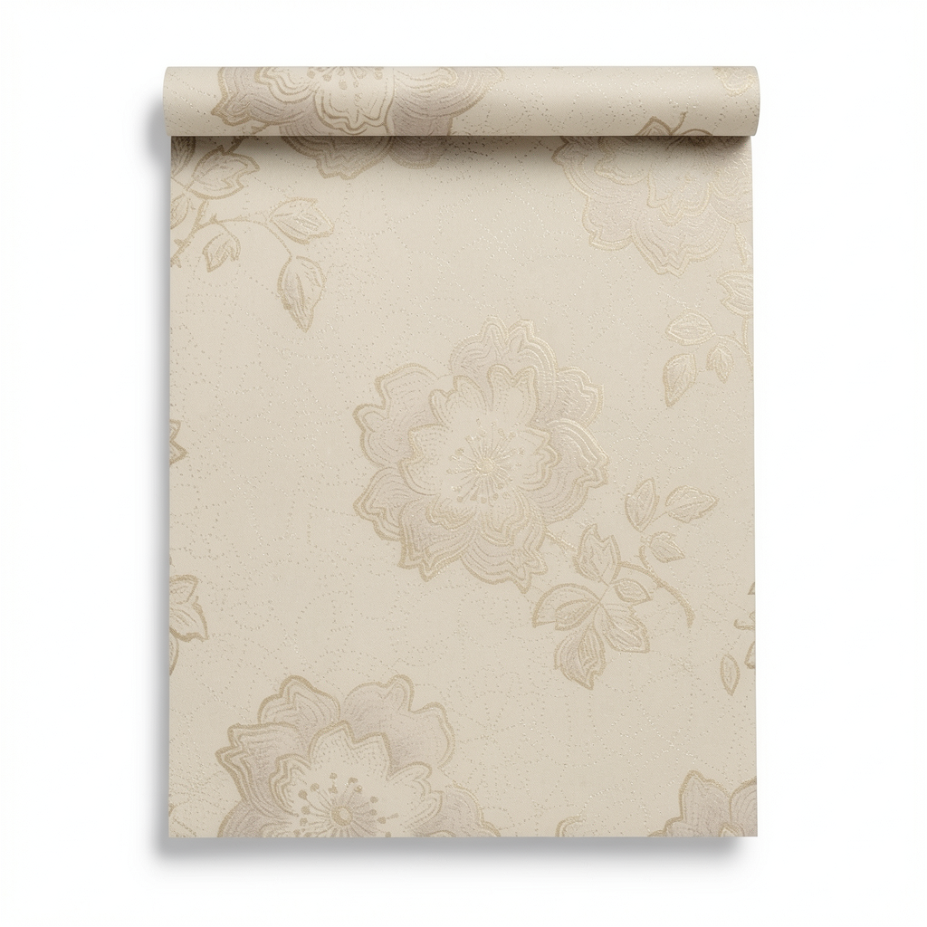 Italian Wallpaper Floral Design 10m x 0.53m Beige Color, Model 6225