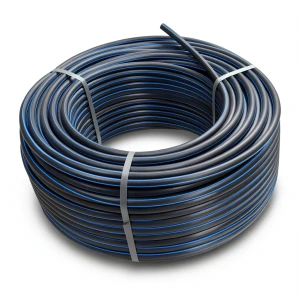 HDPE Plastic Coil Pipe PN 16 Bar PE 100 75 mm SDR 11 Black with Blue Stripes