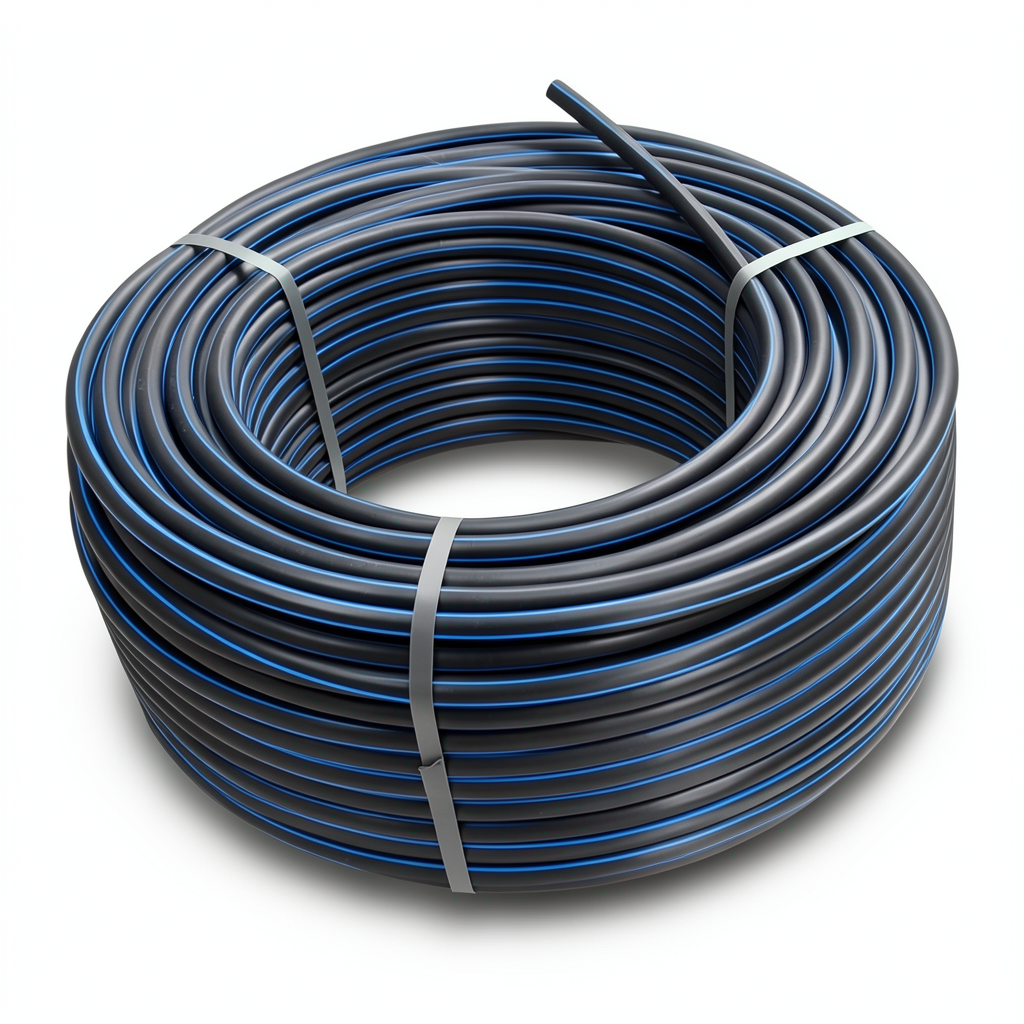 HDPE Plastic Coil Pipe PN 16 Bar PE 100 75 mm SDR 11 Black with Blue Stripes