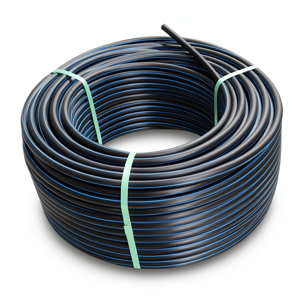 HDPE Plastic Coil Pipe Nominal Pressure 16 Bar PE 100 OD 32 mm SDR 11 Black with Blue Stripes