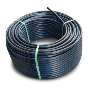 HDPE Plastic Coil Pipe Nominal Pressure 16 Bar PE 100 Outside Diameter 90 mm SDR 11 Black with Blue Stripes