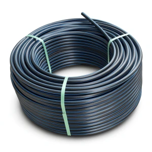 لفة أنابيب HDPE ضغط 16 بار PE 100 قطر خارجي 140 مم SDR 11 أسود مع خط أزرق