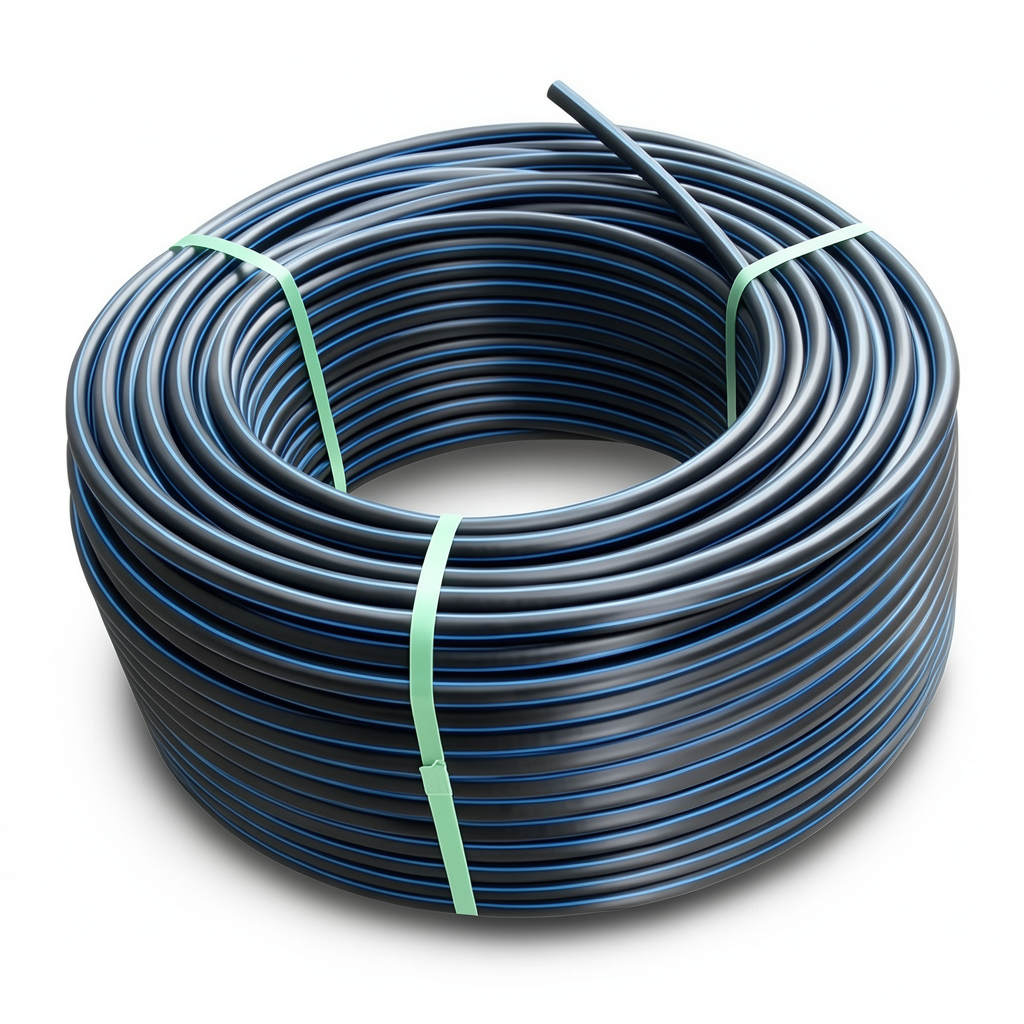 HDPE Plastic Coil Pipe Nominal Pressure 16 Bar PE 100 OD 160 mm SDR 11 Black with Blue Stripes