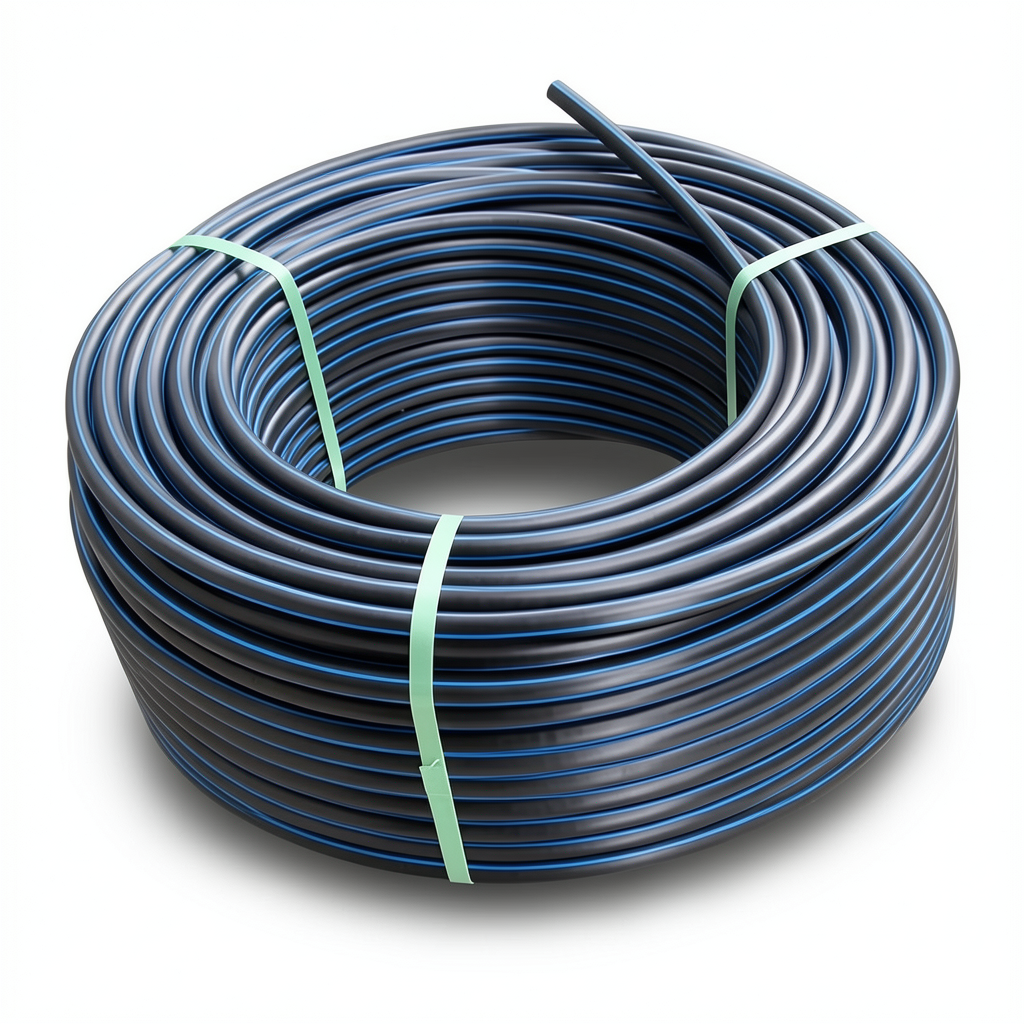 HDPE Plastic Coil Pipe Nominal Pressure 20 Bar PE 100 OD 16 mm SDR 9 Black with Blue Stripes