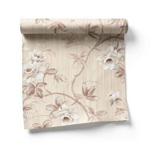 Floral Wall Covering Beige Color, 10m Length, 1.06m Width, Model 78022