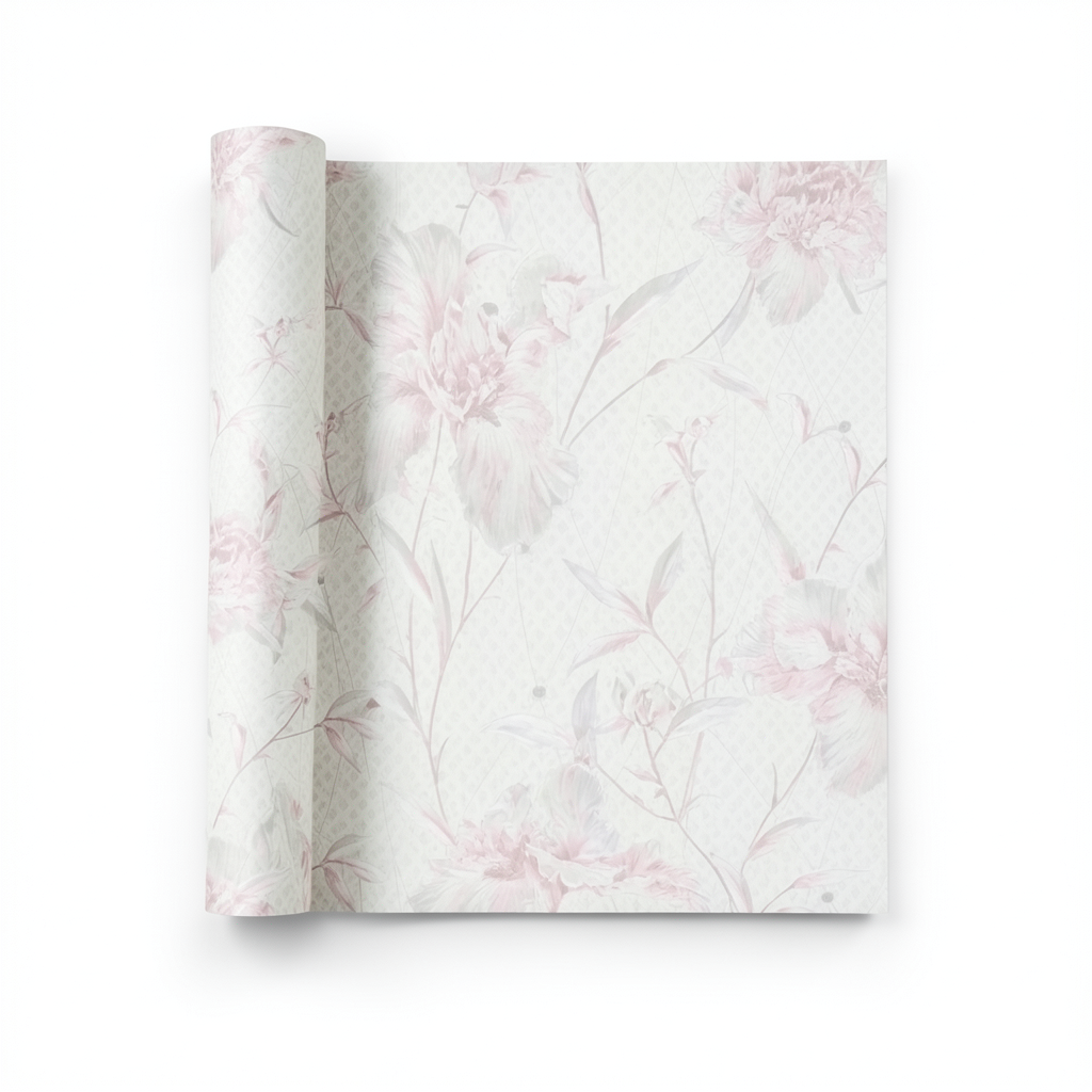 Italian Wallpaper Floral Design Off White, Size 10m x 1.06m
