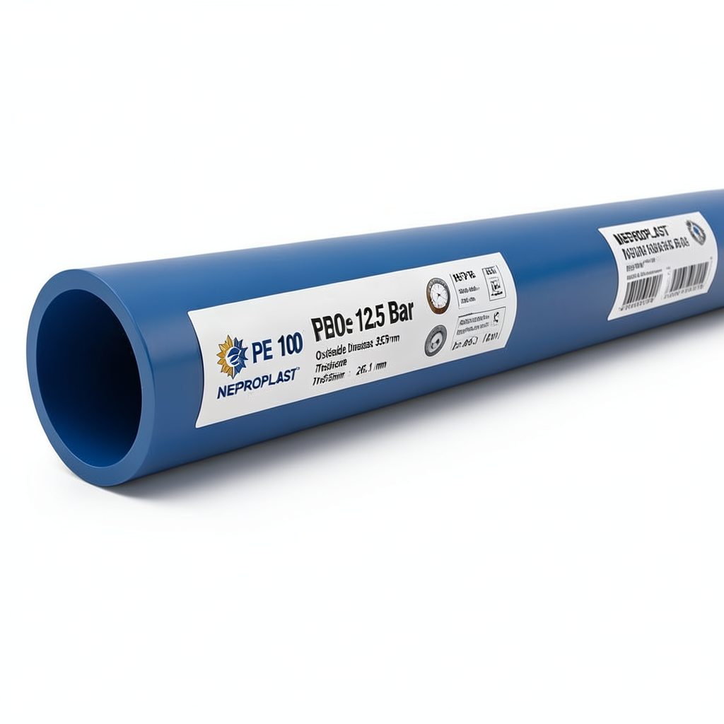 HDPE Pipes PE 100 Pressure 12.5 Bar Outside Diameter 355 mm Thickness 26.1 mm Blue | NEPROPLAST