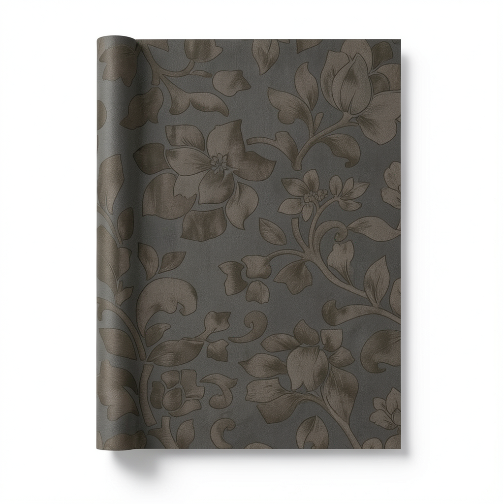 Italian Wallpaper 10m x 0.53m Dark Beige, Floral Pattern