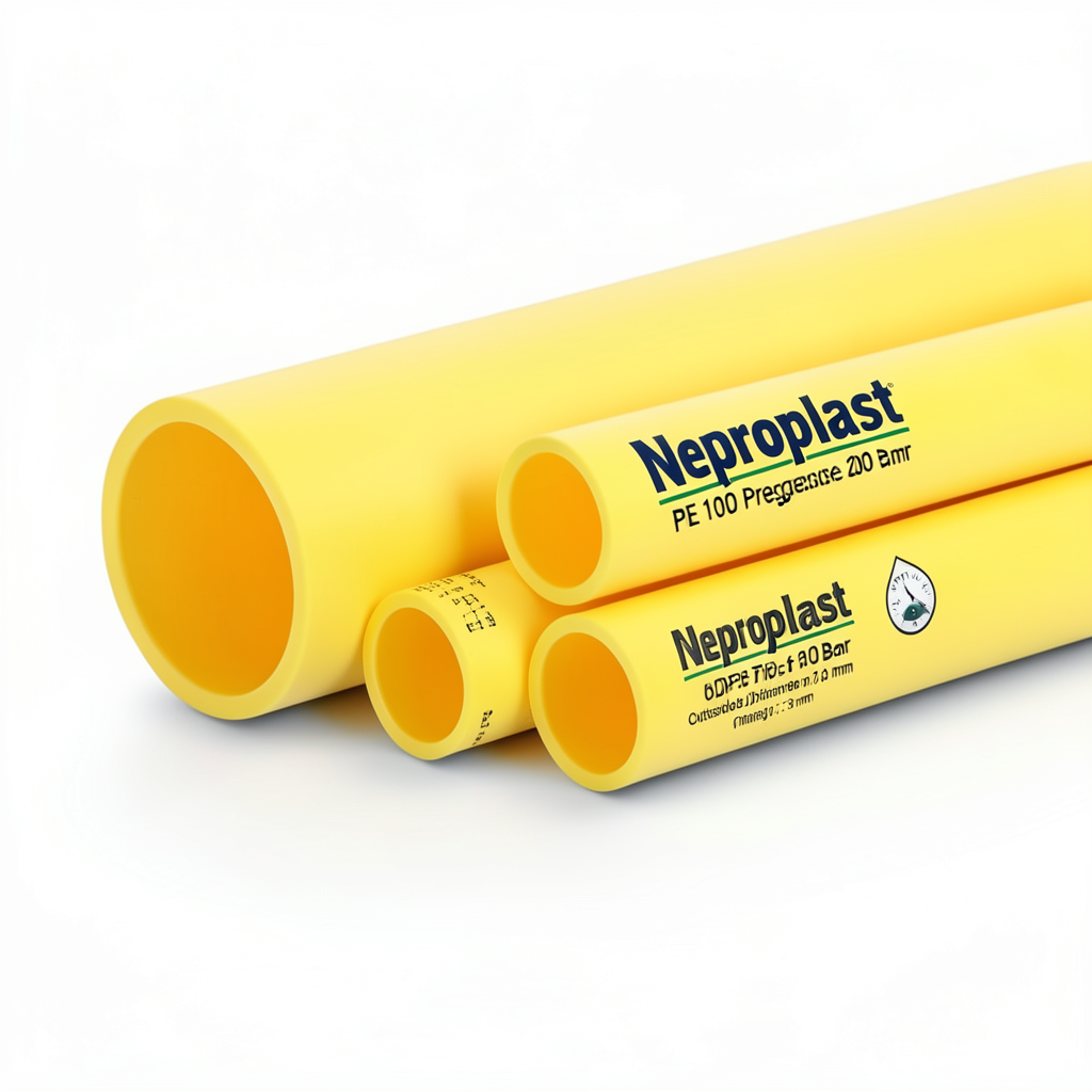 مواسير HDPE نيبروبلاست PE 100 ضغط 6 بار قطر خارجي 200 مم سمك 7.3 مم لون أصفر | نيبروبلاست