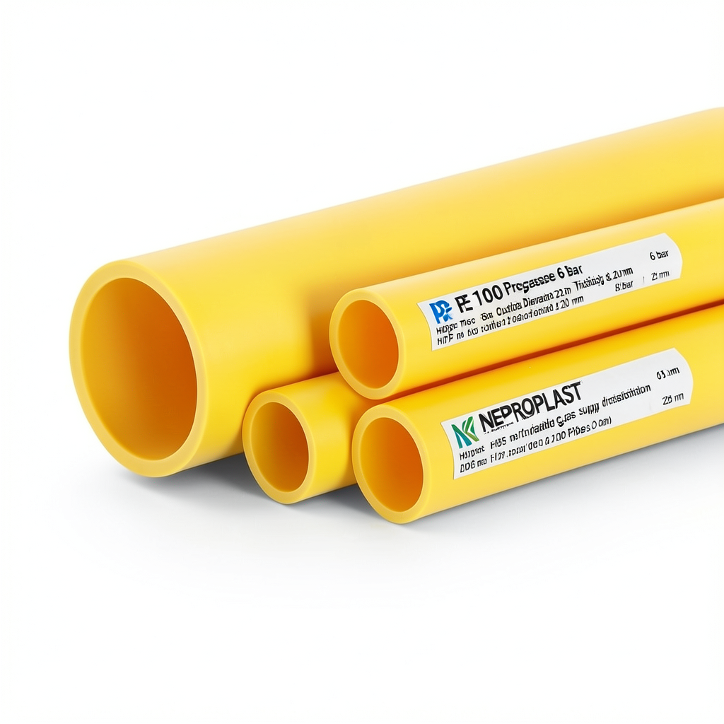 مواسير HDPE PE 100 ضغط 6 بار قطر خارجي 225 مم سمك 8.20 مم لون أصفر | نيبروبلاست