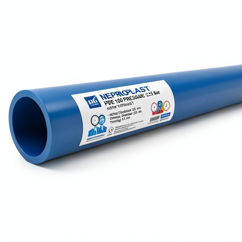 HDPE Pipes PE 100 Pressure 12.5 Bar Outside Diameter 225 mm Thickness 16.6 mm Blue | NEPROPLAST