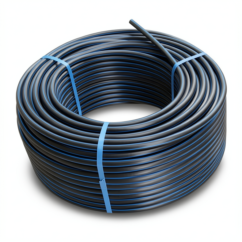 HDPE Plastic Coil Pipe PN 16 Bar PE 100 OD 125 mm SDR 11 Black with Blue Stripes