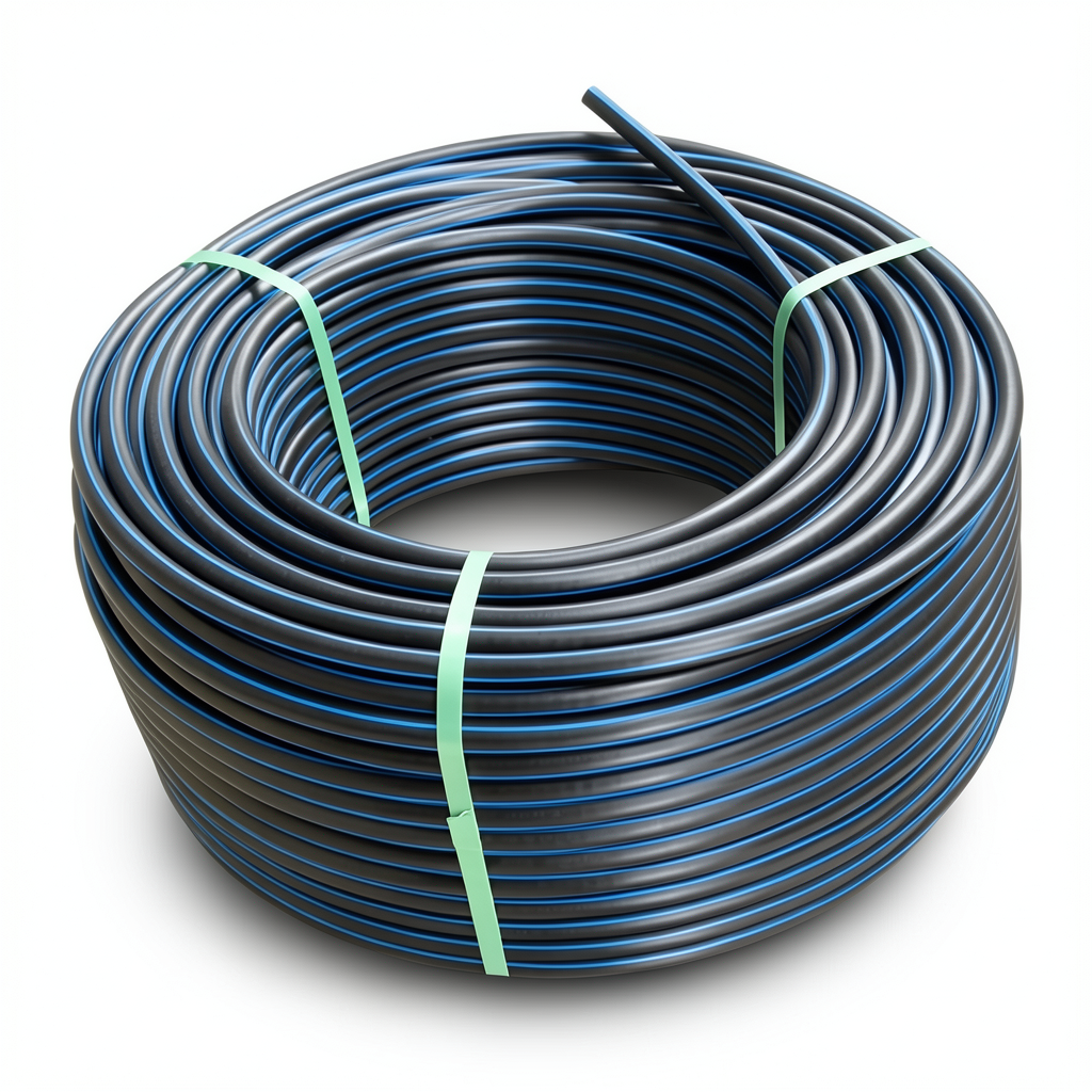 HDPE Plastic Coil Pipe Nominal Pressure 20 Bar PE 100 OD 16 mm SDR 9 Black with Blue Stripes