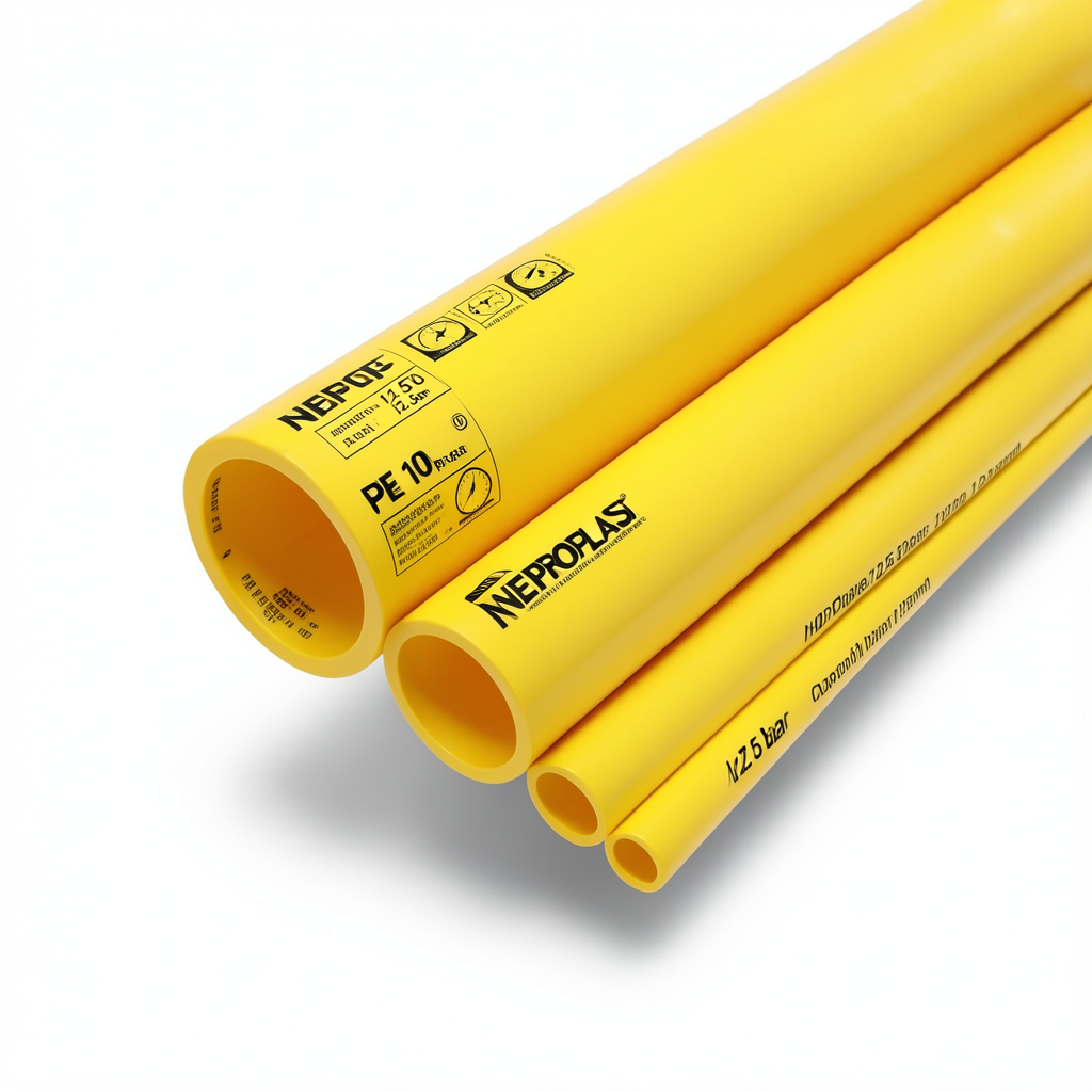 أنابيب HDPE PE 100 ضغط 12.5 بار قطر خارجي 225 مم سمك 16.6 مم لون أصفر | نيبروبلاست