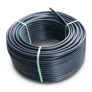 HDPE Plastic Coil Pipe PN 20 Bar PE 100, 40 mm Diameter, SDR 9 Black with Blue Stripes