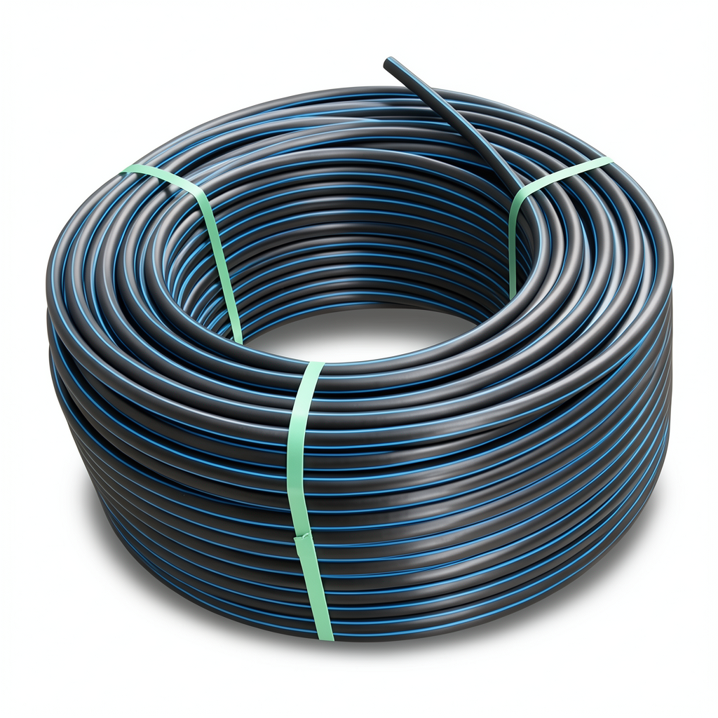 HDPE Plastic Coil Pipe PN 20 Bar PE 100 OD 63 mm SDR 9 Black with Blue Stripes