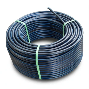 HDPE Polyethylene Plastic Coil Pipe 10 Bar Pressure PE 100 Outer Diameter 63 mm SDR 17 Black with Blue Stripes