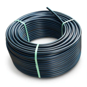HDPE Plastic Coil Pipe PN 10 Bar PE 100, 50 mm OD, SDR 17, Black with Blue Stripes