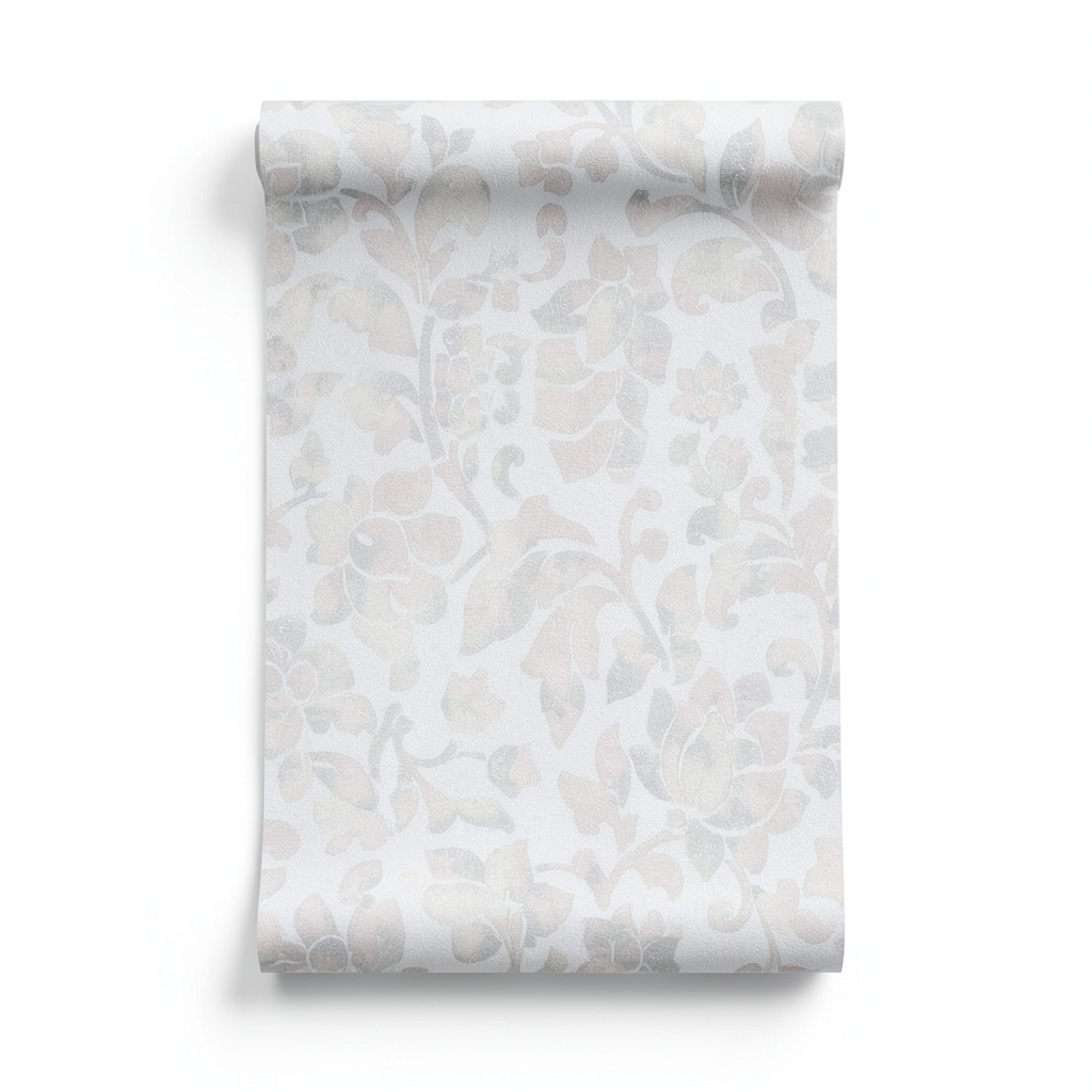 Italian Wall Decoration Floral Wallpaper 10m x 0.53m Pale Grey