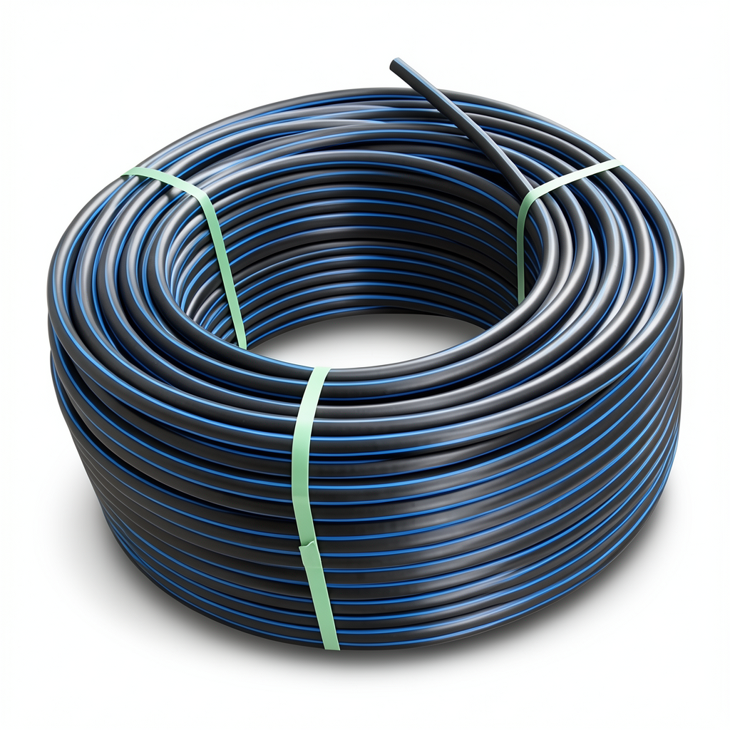HDPE Plastic Coil Pipe PN 10 Bar PE 100 Outer Diameter 110 mm SDR 17 Black with Blue Stripes