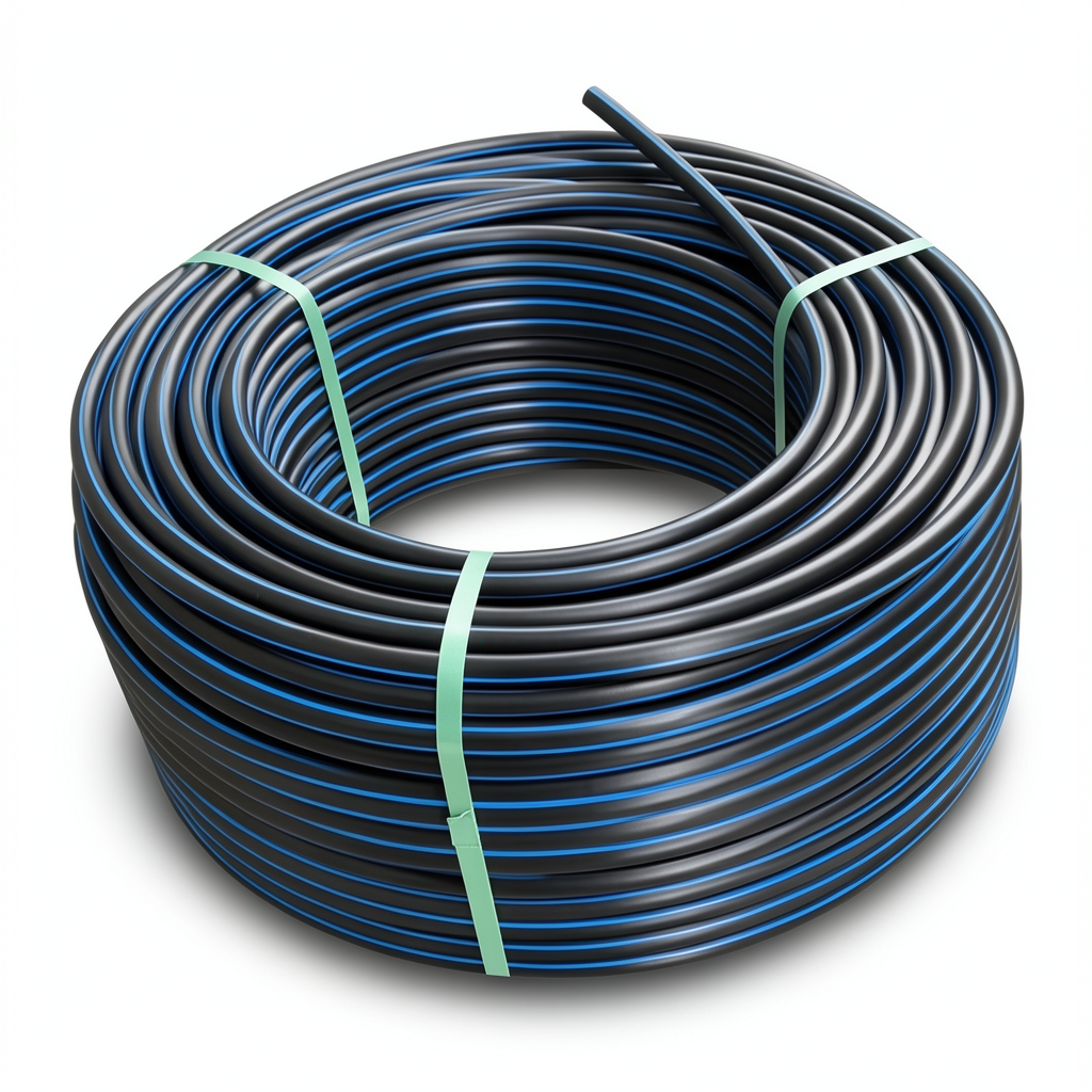 HDPE Coil Pipe Pressure 10 Bar PE 100 OD 125 mm SDR 17 Black Blue Stripes