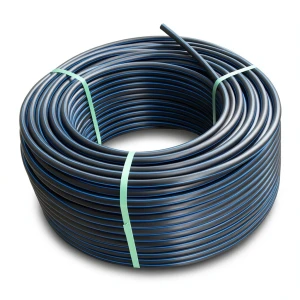 HDPE Coil Pipe Pressure 10 Bar PE 100 Size 75 mm SDR 17 Black with Blue Stripes