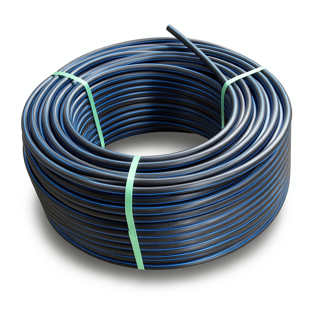 لفة أنابيب بلاستيك HDPE ضغط 10 بار PE 100 قطر خارجي 160 مم SDR 17 أسود مع خط أزرق