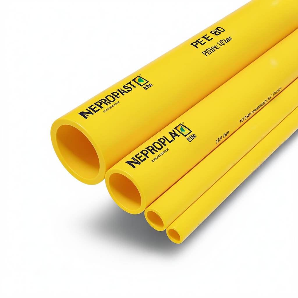 مواسير HDPE PE 80 ضغط 10 بار قطر 200 مم سمك 14.7 مم لون أصفر | نيبروبلاست