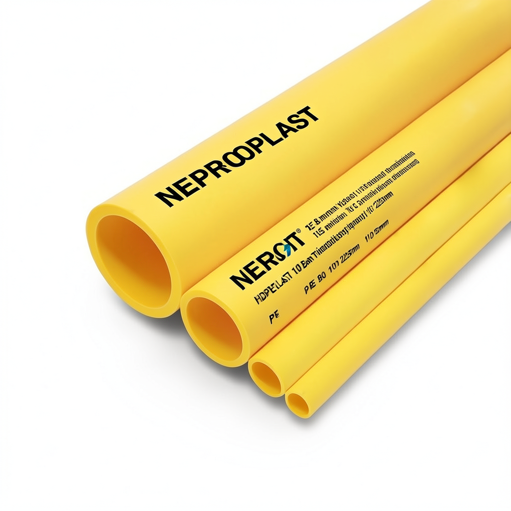 HDPE Pipes PE 80 10 Bar 225 mm Diameter 16.6 mm Thickness Yellow | NEPROPLAST