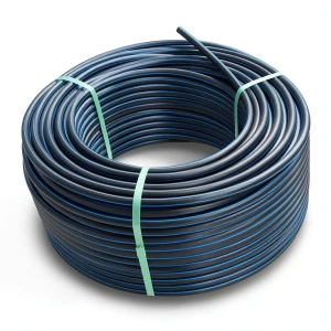 لفة أنابيب HDPE ضغط 20 بار PE 100، قطر خارجي 75 مم SDR 9 أسود مع خطوط زرقاء