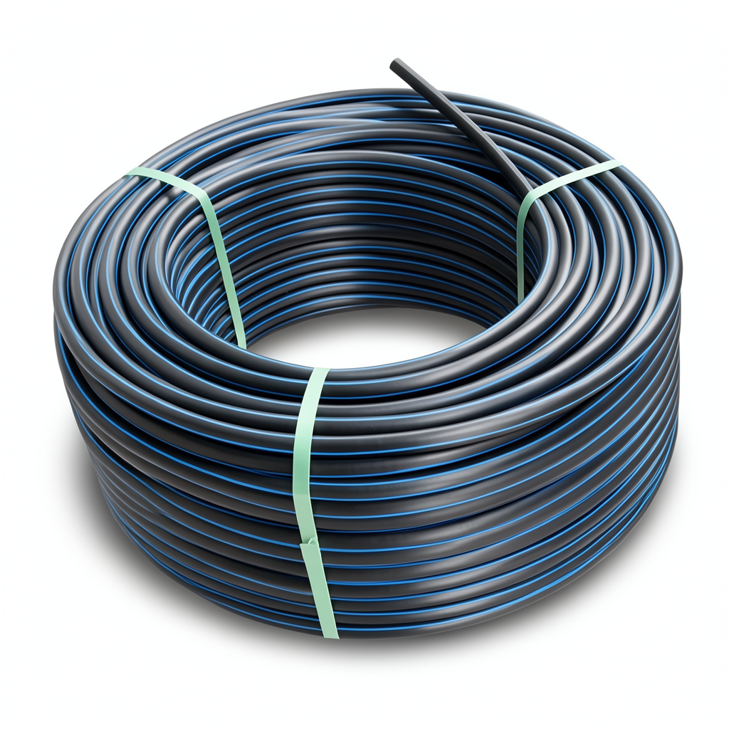 HDPE Plastic Coil Pipe PN 20 Bar PE 100 OD 140 mm SDR 9 Black with Blue Stripes