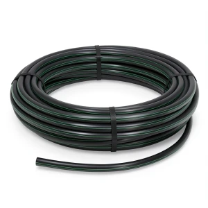 لفة أنابيب HDPE ضغط 4 بار PE 80 قطر خارجي 75 مم SDR 41 أسود مع خطوط خضراء