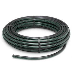 لفة أنابيب HDPE ضغط 4 بار PE 80 قطر خارجي 140 مم SDR 41 أسود مع خطوط خضراء