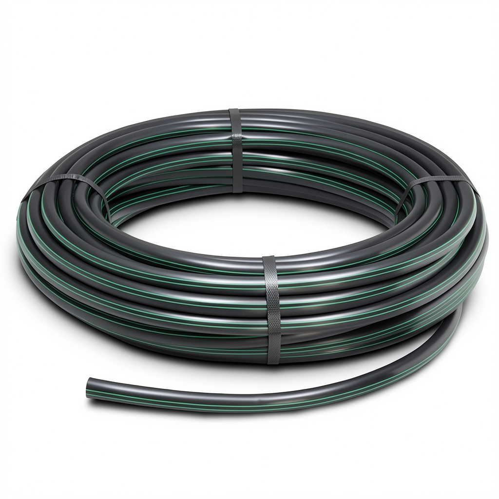 لفة أنابيب HDPE ضغط اسمي 4 بار PE 80 قطر خارجي 160 مم SDR 41 أسود مع خطوط خضراء