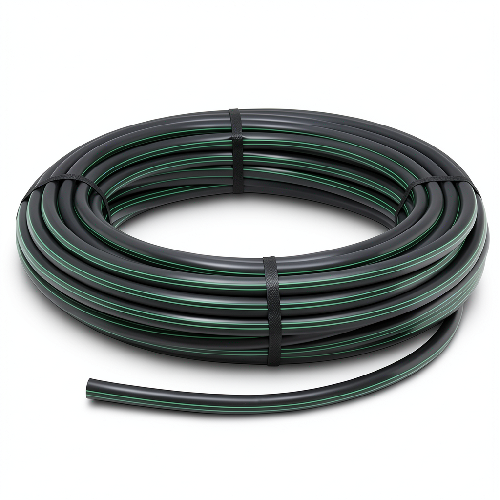 لفة أنابيب HDPE ضغط 4 بار PE 80 قطر خارجي 140 مم SDR 41 أسود مع خطوط خضراء