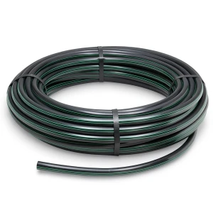 لفة أنابيب بلاستيك HDPE ضغط 4 بار PE 80 قطر خارجي 90 مم SDR 33 أسود مع خطوط خضراء