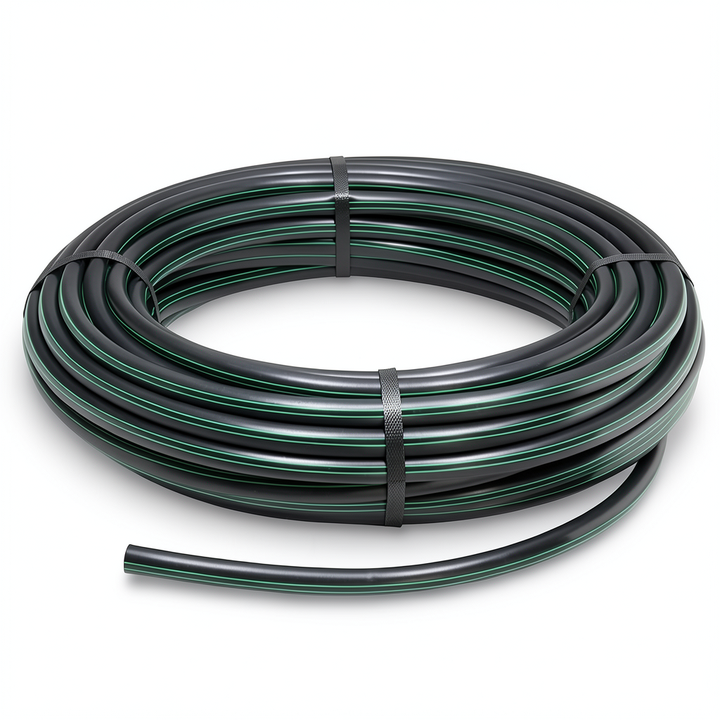 لفة أنابيب بلاستيك HDPE ضغط 4 بار PE 80 قطر خارجي 90 مم SDR 33 أسود مع خطوط خضراء