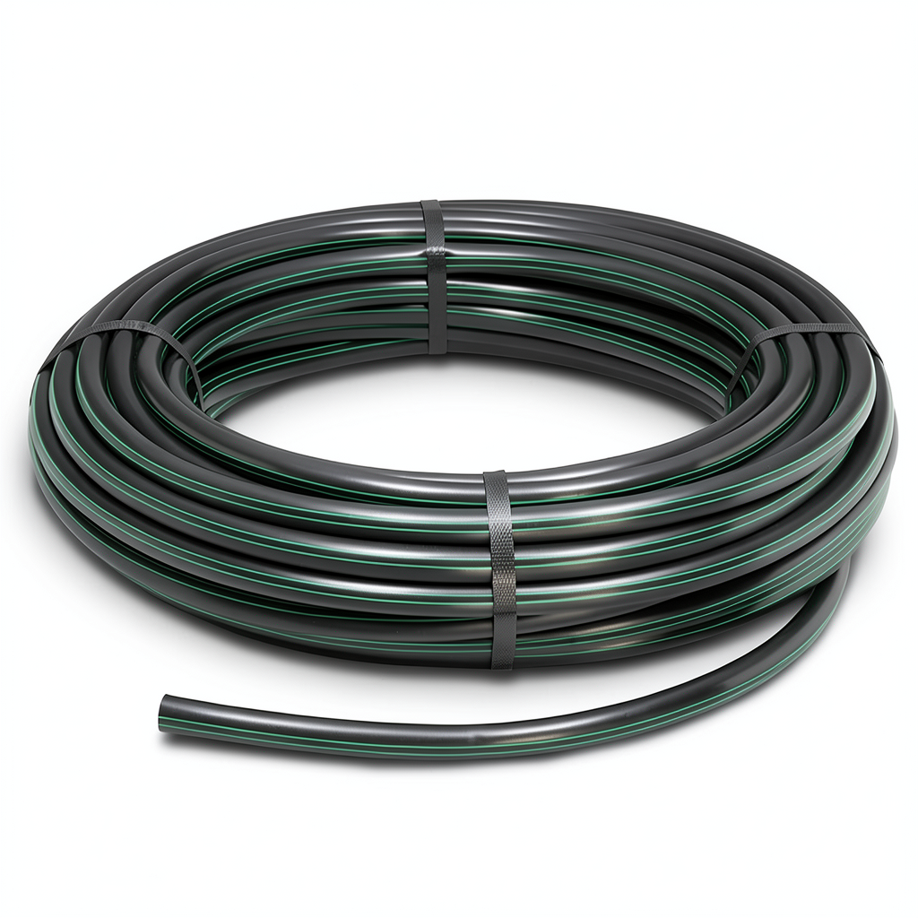 لفة أنابيب بلاستيك HDPE ضغط 4 بار PE 80 قطر خارجي 110 مم SDR 33 أسود مع خطوط خضراء