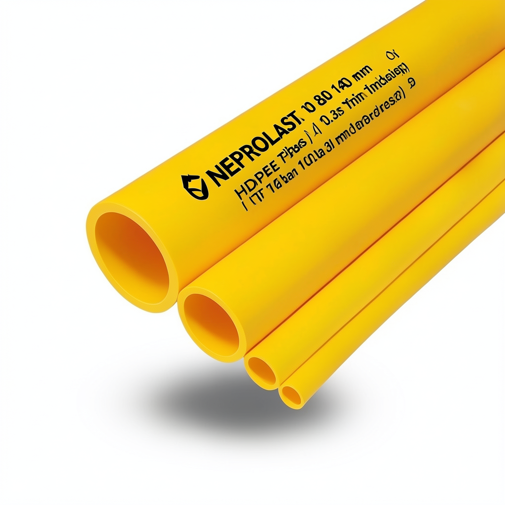 مواسير HDPE PE 80 ضغط 10 بار قطر خارجي 140 مم سمك 10.3 مم لون أصفر | نيبروبلاست